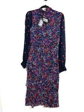 SALONI Size 2 ISA Ruffle Dress Silk Georgette Dress NWT